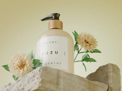 Flowers In The E-Commerce Product Scene Of Facial Cleanser Blender 3D Model