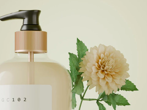 Flowers In The E-Commerce Product Scene Of Facial Cleanser Blender 3D Model