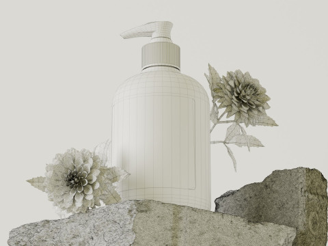 Flowers In The E-Commerce Product Scene Of Facial Cleanser Blender Model 3D