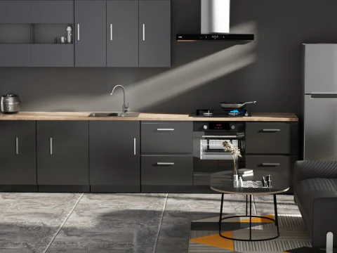 ルーバー窓のあるモダンでシンプルでクールなリビング ルーム 3Dモデル