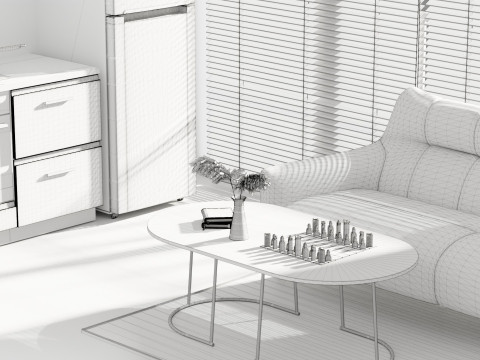 Modern simple and cool living room with louvered windows 3D Модель