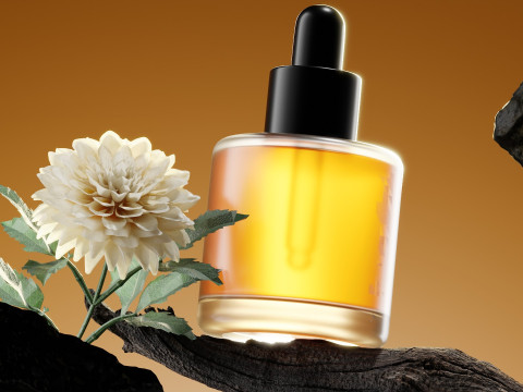 Flowers In The Scene Of Branch Essential Oil For E-Commerce Products Blender 3D Model