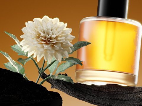 Flowers In The Scene Of Branch Essential Oil For E-Commerce Products Blender 3D Model