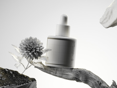 Flowers In The Scene Of Branch Essential Oil For E-Commerce Products Blender 3D Model