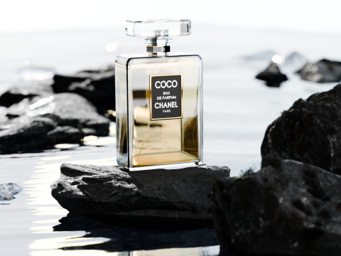 The Scene Of Perfume For E-Commerce Products With Stones And A Lake Surface Blender 3D Modelo 3D