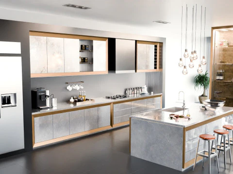 Modern Living Room Kitchen2 Blender3D 3D Model