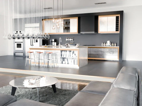 Modern Living Room Kitchen2 Blender3D 3D Model