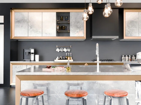 Modern Living Room Kitchen2 Blender3D 3D Model