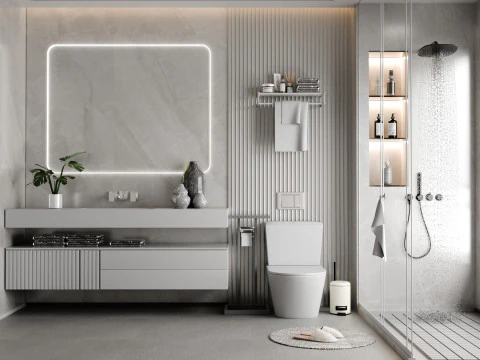 Современная ванная комната в белом Blender 3D 3D Модель