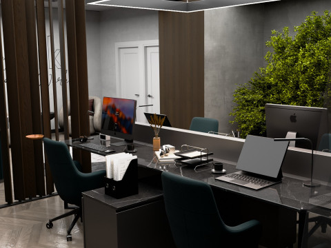 Modern Night Office Blender 3D 3D Model