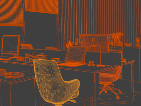 Modern Night Office Blender 3D 3D Model