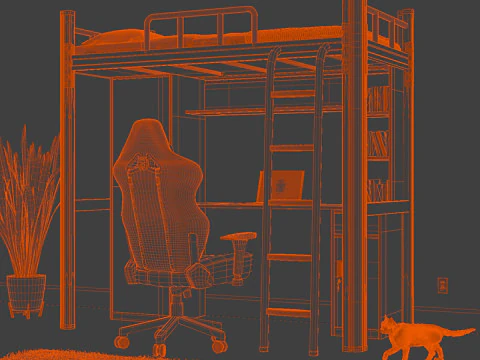 Dormitory Bunk Beds Blender 3D Model