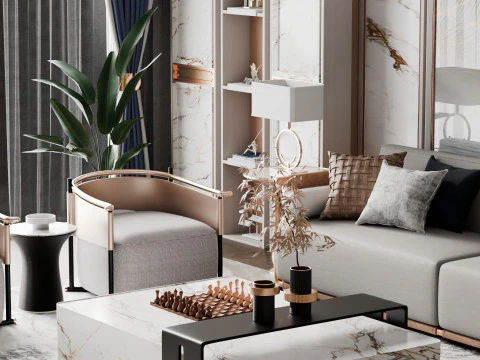 Modern And Trendy Living Room Blender 3D Model