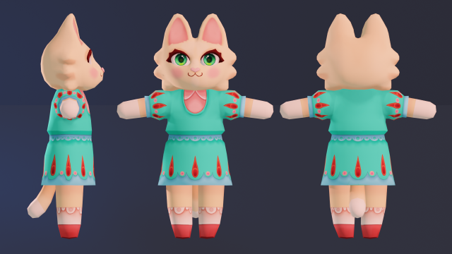 Cute cat model in dress 3Dモデル .c4d .max .obj .3ds .fbx .stl .blend 