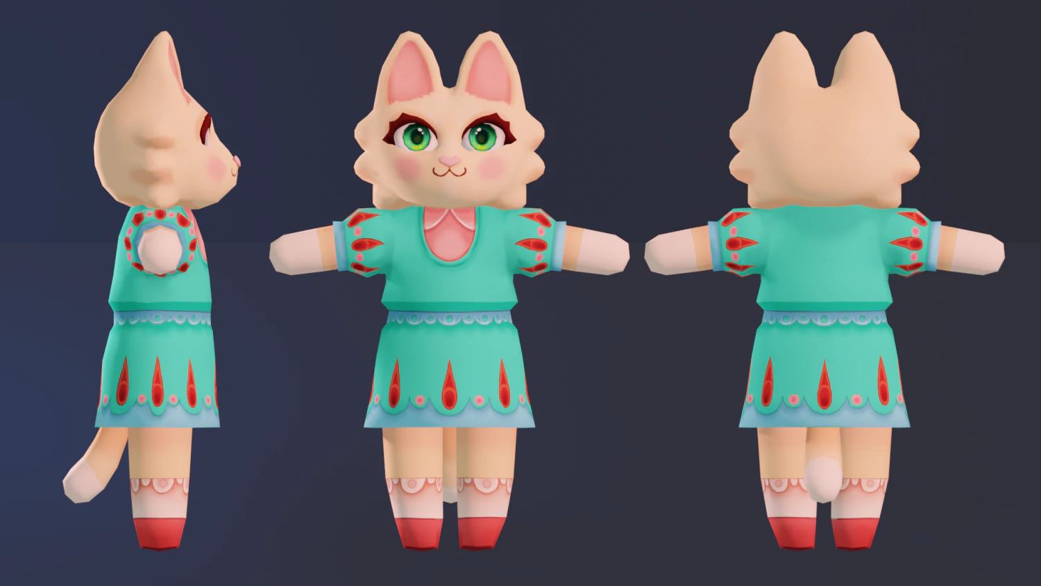 Cute cat model in dress 3D Model .c4d .max .obj .3ds .fbx .stl .blend 