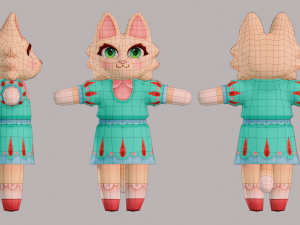 Cute cat model in dress 3Dモデル