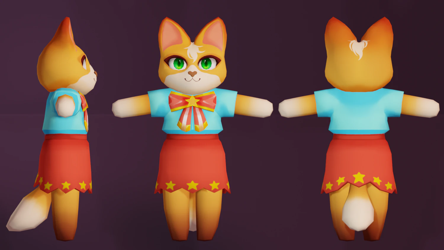 Cute fox model in dress 3D Model .c4d .max .obj .3ds .fbx .stl .blend