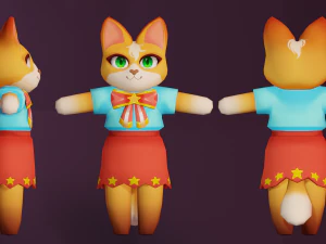 Model rubah lucu dalam berpakaian Model 3D