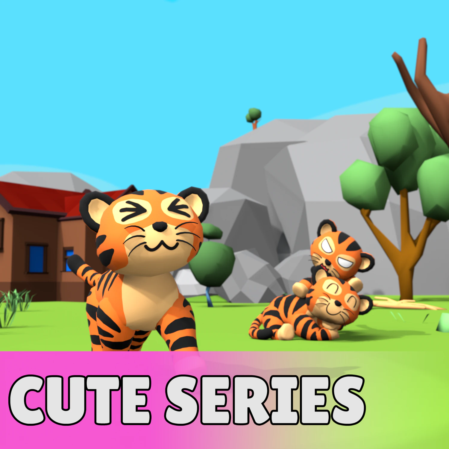 Cute low poly Tiger 3D Model .c4d .max .obj .3ds .fbx .stl .blend 