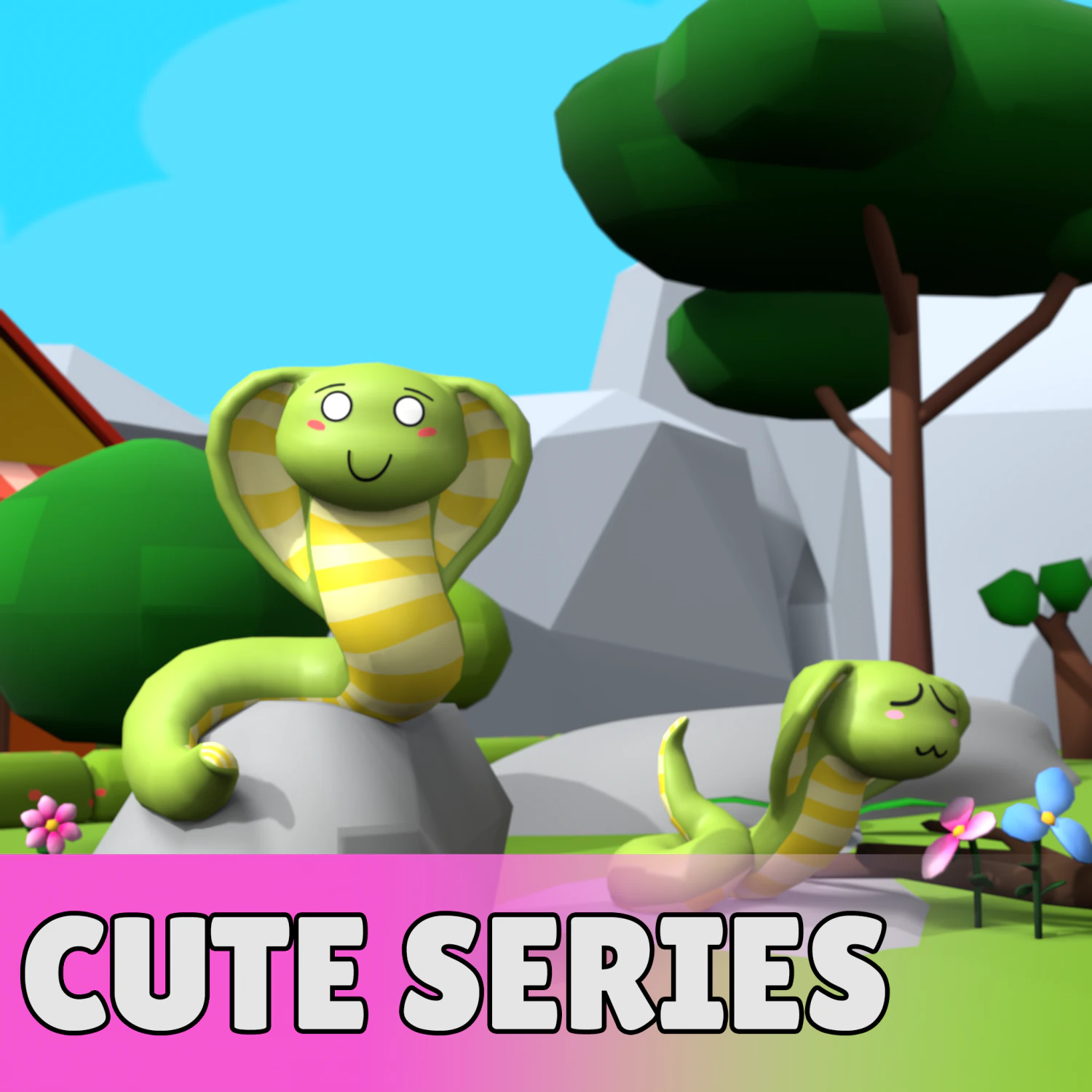 Cute low poly Cobra 3D Model .c4d .max .obj .3ds .fbx .stl .blend 