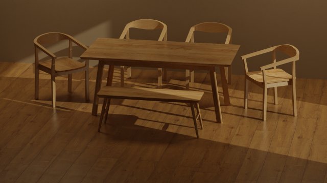 Kitchen Dinner Table Set Model 3D .c4d .max .obj .3ds .fbx .stl .blend 