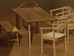 Kitchen Dinner Table Set Model 3D