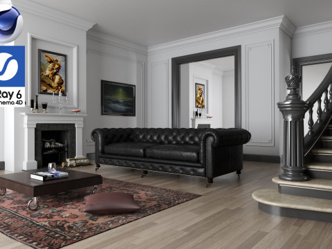 Living room 01 Vray6 - C4D 3D Model