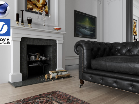 Living room 01 Vray6 - C4D 3D Model