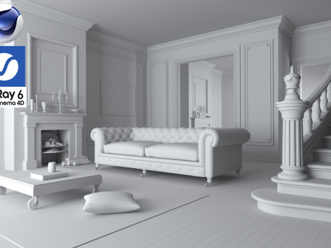 Living room 01 Vray6 - C4D 3D Model