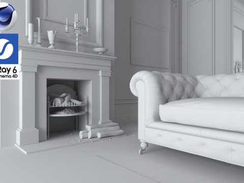 Living room 01 Vray6 - C4D 3D Model