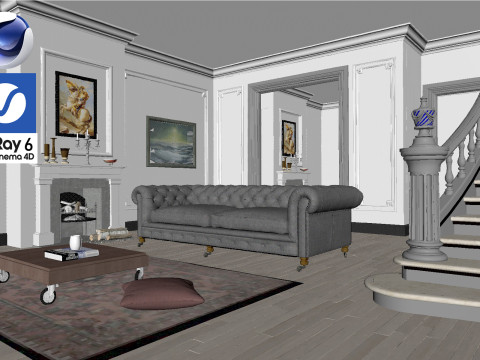 Living room 01 Vray6 - C4D 3D Model