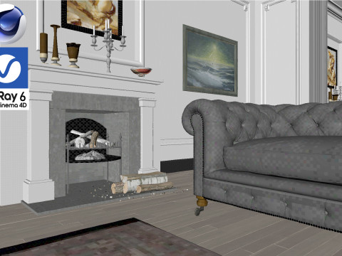 Living room 01 Vray6 - C4D 3D Model