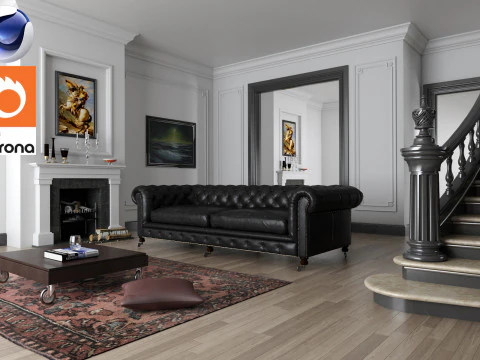 Living room 01 Corona - C4D 3D Model