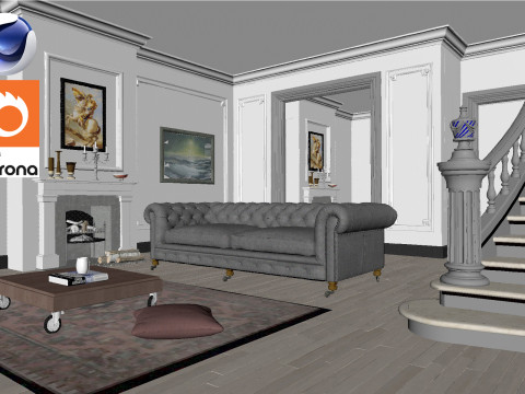 Living room 01 Corona - C4D 3D मॉडल