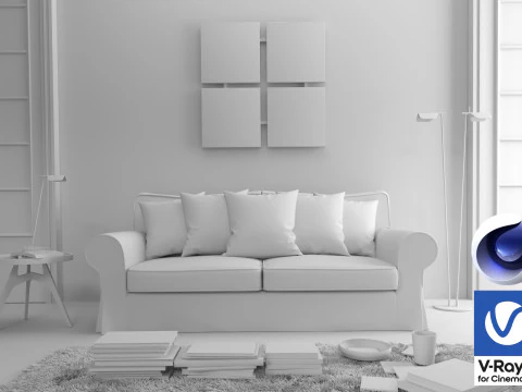 Living room 02 Vray6 - C4D 3D Model