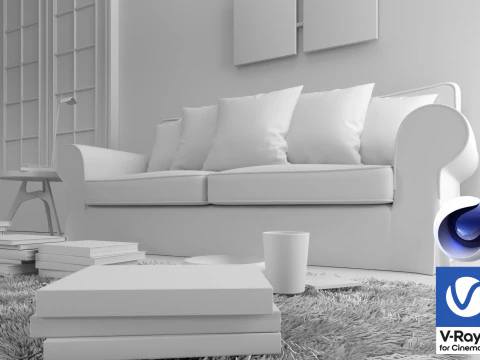 Living room 02 Vray6 - C4D 3D Model
