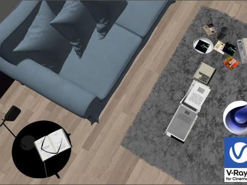 Living room 02 Vray6 - C4D 3D Model