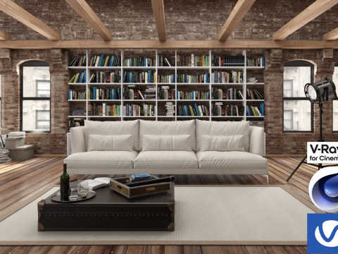 Living room 04 Vray6 - C4D 3D Model
