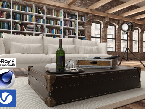 Living room 04 Vray6 - C4D 3D Модель