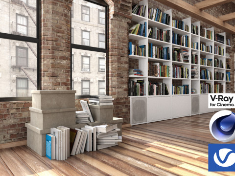 Living room 04 Vray6 - C4D 3D Модель