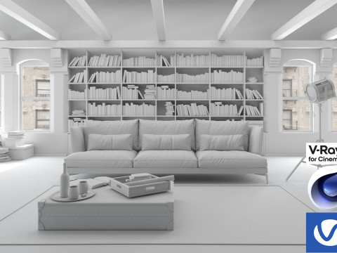 Living room 04 Vray6 - C4D 3D Модель