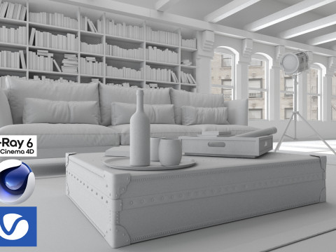 Living room 04 Vray6 - C4D 3D Модель