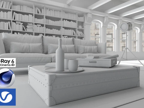 Living room 04 Vray6 - C4D 3D Model
