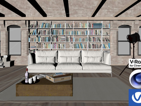 Living room 04 Vray6 - C4D 3D Модель