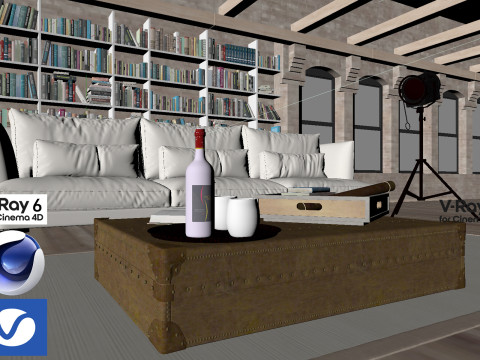 Living room 04 Vray6 - C4D 3D Модель