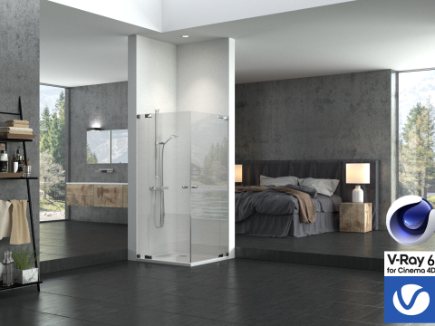Bathroom 01 Vray6 - C4D Modelo 3D