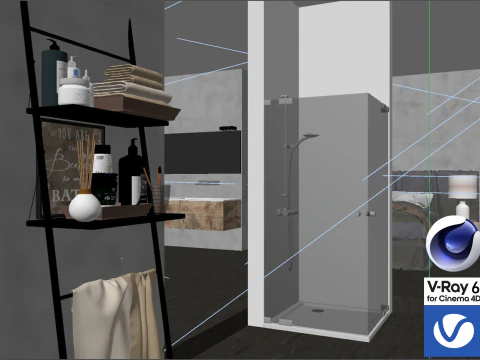 Bathroom 01 Vray6 - C4D 3D Model