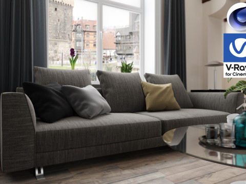 Living room and Kitchen 01 Vray6 - C4D Model 3D