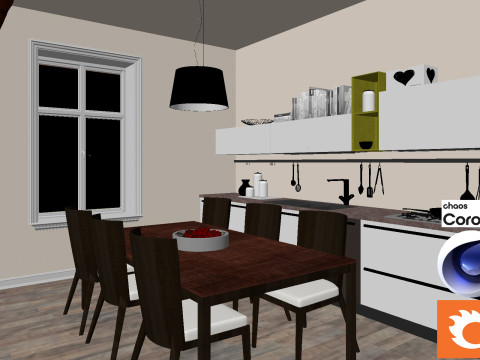 Living room and Kitchen 01 Corona - C4D Modèle 3D