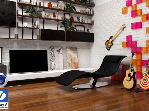 Living room 05 Vray6 - C4D 3D Модель